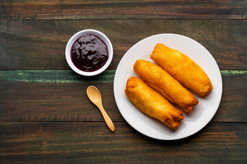 Typical Colombian fried carimañola - Cassava balls filled with meat and cheese