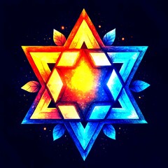 Star shape design with vibrant colors and cosmic elements in a dark background creates an artistic representation of harmony and balance - High Contrast
