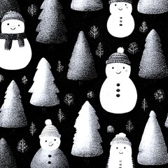 winter pattern featuring snowmen and trees in a festive design suitable for seasonal decor and textiles