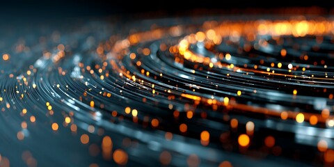 glowing orange orbs illuminate blue lines forming concentric circles creating a mesmerizing abstract pattern