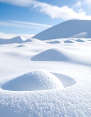 Snowy landscape with gentle hills