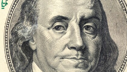 Close Up Portrait of Benjamin Franklin from US One Hundred Dollar Bill