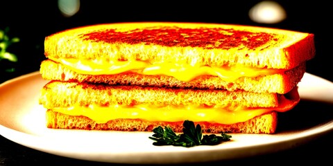 Grilled cheese sandwich with melted cheese on toasted bread served on a white plate - High Contrast