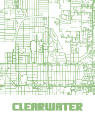 Clean highway map of Clearwater, Florida — stylized PNG format with clear road network. Ideal for travel, design, or editorial use.