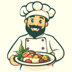 Chef holding a platter of fresh vegetables in a kitchen setting during the daytime