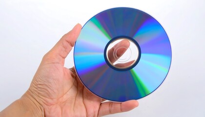 Hand holding a CD.  Colorful disc
