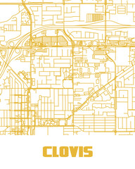 Clean highway map of Clovis, California — stylized PNG format with clear road network. Perfect for travel, design, or editorial projects.
