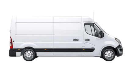 White Cargo Van Collection – Modern Commercial Delivery Vehicles Isolated on Transparent Background for Transport and Logistics Design