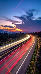 Highway at sunset, light trails