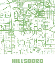 Clean highway map of Hillsboro, Oregon — stylized PNG format with clear road network. Ideal for travel, design, or editorial use.