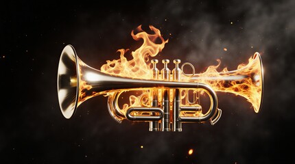 golden trumpet bursting with fiery passion, a vibrant and powerful musical expression | music, art, performance, energy, passion theme