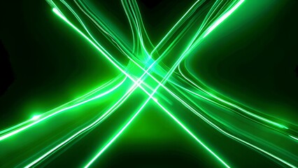Obraz premium A vibrant abstract image featuring intersecting green light trails against a dark background, creating a dynamic and energetic visual effect.