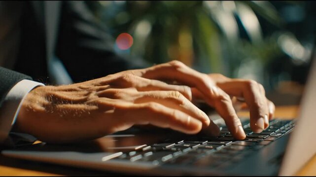 Laptop being operated by a man in a room, focus on work and blend of modern technology and comfort.