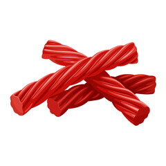 Illustration of three red Licorice candies, isolated on white background.