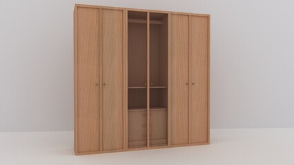 Wooden wardrobe cabinet with modern minimalist design for bedroom interior
