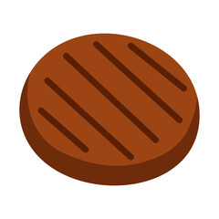 Vector illustration of grilled meat patty with stripes, flat cartoon doodle style isolated.
