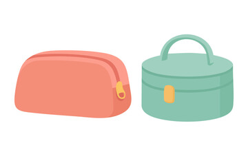 Vector illustration of cosmetic bags in different shapes, flat cartoon doodle style isolated.