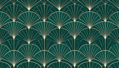 Emerald green and gold art deco fan pattern
