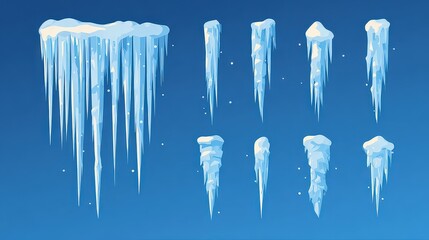 Pixel Art Icicles Collection on Blue Background