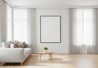 mock up poster frame in modern interior background, living room, Scandinavian style, 3D render, 3D illustration	