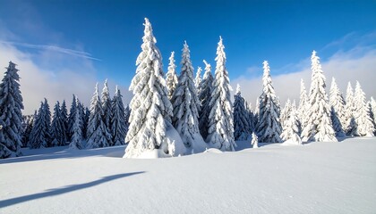 Snowy mountain forest under a clear blue sky