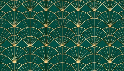 Emerald green, gold art deco pattern