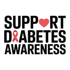 Support Diabetes Awareness Typography Ribbon and Heart Vector Design