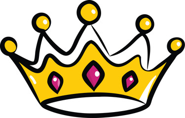 cartoon princess crown with pink gems clipart on w.eps