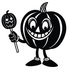 cartoon pumpkin holding candy clipart on white bac.eps