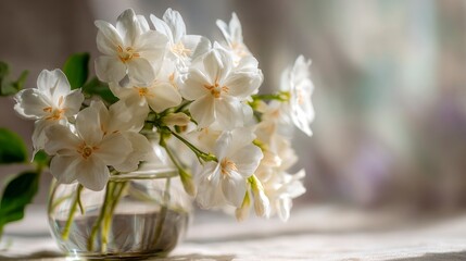 Fototapeta premium Delicate white flowers in glass vase