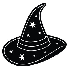 cartoon witch hat with stars illustration on white.eps
