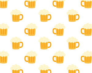 Pattern of beer mugs. Isolated background. Flat style vector illustration