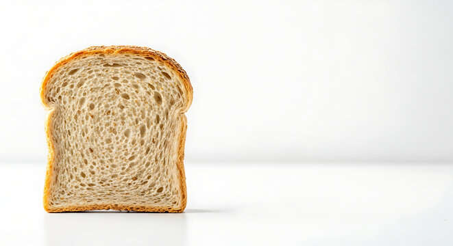 Single Slice of Whole Wheat Bread Isolated on White Background Minimalist Food Photography Healthy Ingredient for Sandwiches and Toast