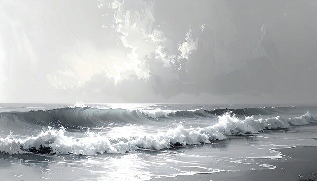 Gray seascape with dramatic clouds