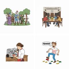 Naklejka premium The LARPers, The Late Night Study, The Latte Artist, The Lego Pain