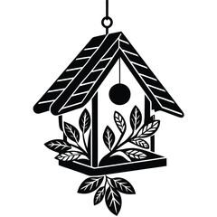 cute birdhouse hanging vector illustration on whit.eps