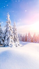 Snowy mountain landscape at sunrise (1)