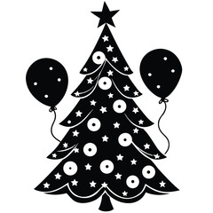 cute cartoon christmas tree with balloons clipart .eps