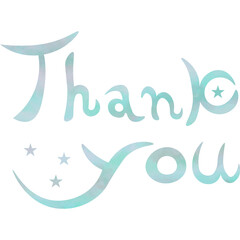 Illustration of a beautiful watercolor patterned “Thank you!” icon image