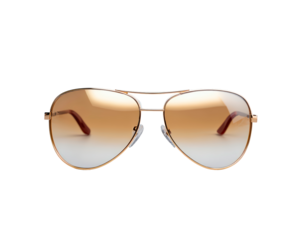 Stylish gold aviator sunglasses with gradient lenses and thin frame on transparent background
