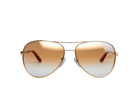 Stylish gold aviator sunglasses with gradient lenses and thin frame on transparent background
