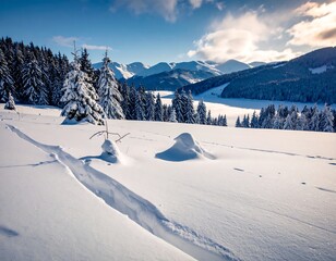 Snowy mountain landscape, winter wonderland