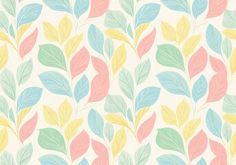Fototapeta premium Gentle pastel botanical harmony: A colorful leaf pattern evoking springtime tranquility and fresh, natural aesthetics