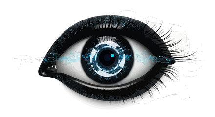 Futuristic human eye with advanced technology interface representing enhanced vision augmentation