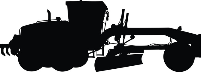 Silhouette of a road grader construction vehicle for heavy equipment and civil engineering projects vector