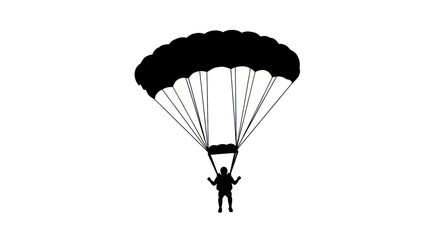 Silhouette of a person parachuting on a white background conveys adventure and solo experience the