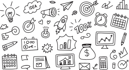 Vector art of hand drawn business doodle with various icons