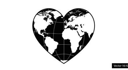 World in heart shape displaying love for our planet, peace and unity, isolated on white