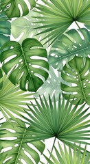 Exuberant botanical backdrop with lush green fronds and verdant foliage showcasing vitality and natural harmony