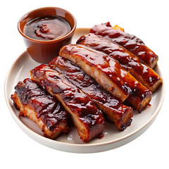 Barbecued Pork Ribs with B Q Sauce cutout png isolated on a transparent background